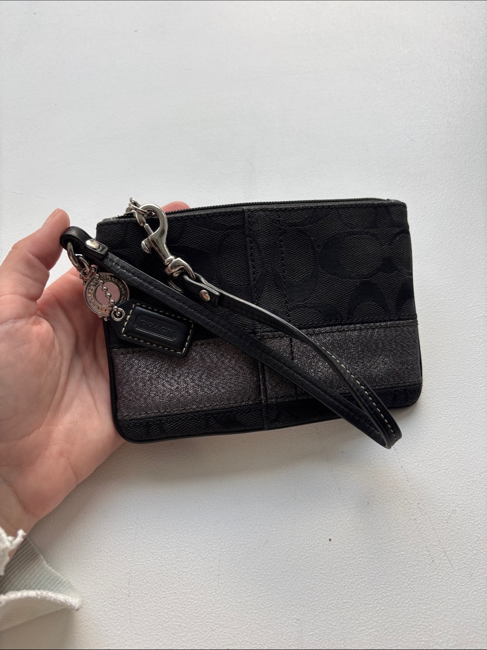 Coach Black Signature Legacy Stripe Wristlet